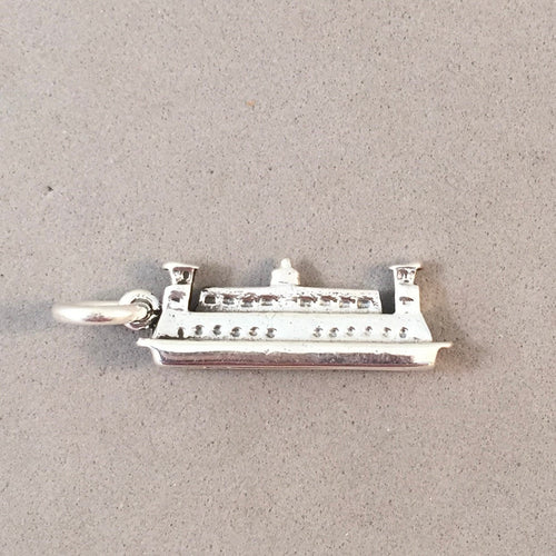 FERRY BOAT .925 Sterling Silver 3-D Charm Pendant Car Passenger Boat NT42