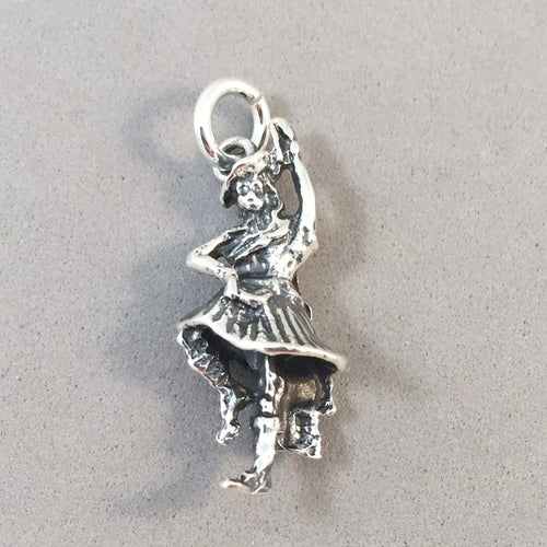 HIGHLAND DANCER .925 Sterling Silver 3-D Charm Pendant Scotland Scottish UK Europe Tourist Travel Places TB14