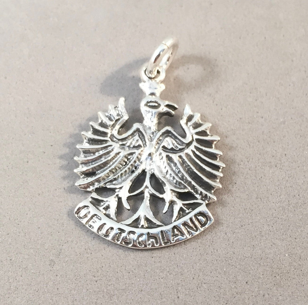 DEUTSCHLAND .925 Sterling Silver Charm Pendant Europe Germany Coat of Arms Eagle Symbol Crest TG29