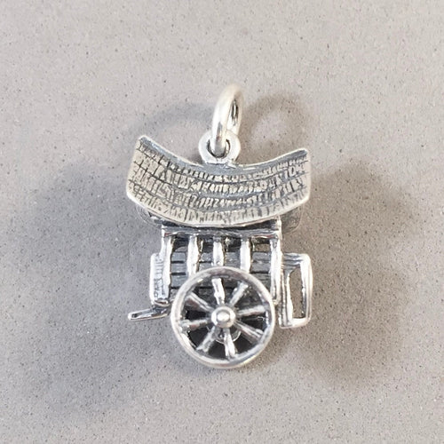 BULLOCK CART .925 Sterling Silver 3-D Charm Pendant Moveable Wheels Ox Oxen Carriage Malaysia India TA45