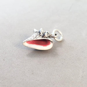 CONCH SHELL Enamel .925 Sterling Silver 3-D Charm Pendant The Bahamas Key West Florida Sea Beach Ocean NT60