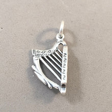 Load image into Gallery viewer, IRISH HARP .925 Sterling Silver 3-D Charm Pendant Celtic Symbol Instrument Trinity College Ireland TB58