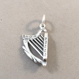 IRISH HARP .925 Sterling Silver 3-D Charm Pendant Celtic Symbol Instrument Trinity College Ireland TB58