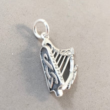 Load image into Gallery viewer, IRISH HARP .925 Sterling Silver 3-D Charm Pendant Celtic Symbol Instrument Trinity College Ireland TB58