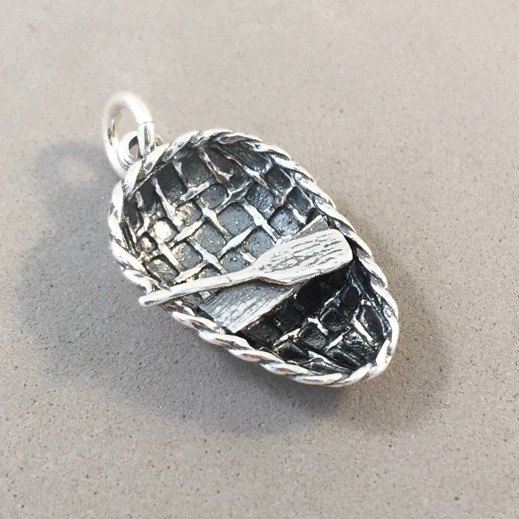 CORACLE BOAT .925 Sterling Silver 3-D Charm Pendant Welsh UK Great Britain Wales India Vietnam Ireland Souvenir Tb57