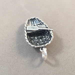 CORACLE BOAT .925 Sterling Silver 3-D Charm Pendant Welsh UK Great Britain Wales India Vietnam Ireland Souvenir Tb57