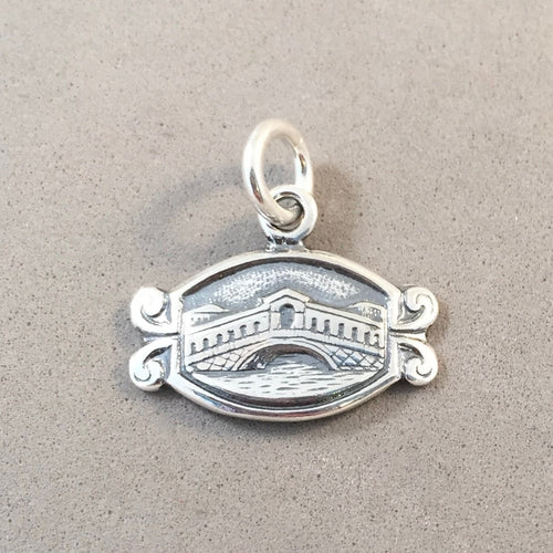 RIALTO BRIDGE Scroll .925 Sterling Silver Charm Pendant Italy Europe Venice Canal Venetian Gondola Tourist Travel Souvenir TI64