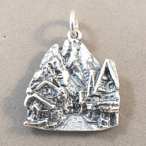 BAVARIAN VILLAGE .925 Sterling Silver Charm Pendant Europe Garmisch Germany Ski Resort Mountain Town TG43