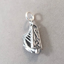 Load image into Gallery viewer, IRISH HARP .925 Sterling Silver 3-D Charm Pendant Celtic Symbol Instrument Trinity College Ireland TB58