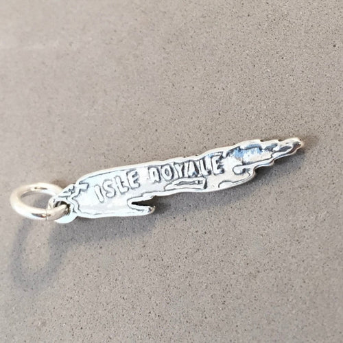ISLE ROYALE MAP .925 Sterling Silver Charm Pendant Michigan Lake Superior Island National Park Souvenir PM68