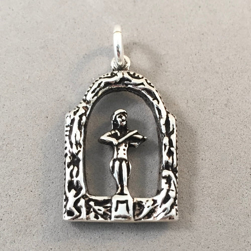 JOHANN STRAUSS MONUMENT .925 Sterling Silver 3-D Charm Pendant Austria Vienna Violin Statue Souvenir Europe TS35