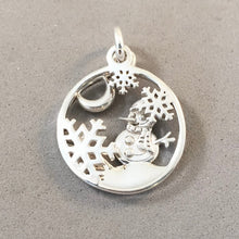 Load image into Gallery viewer, SNOWMAN, SNOWFLAKES &amp; MOON .925 Sterling Silver Charm Pendant Moveable Double Layer Snow Globe Frosty HL24