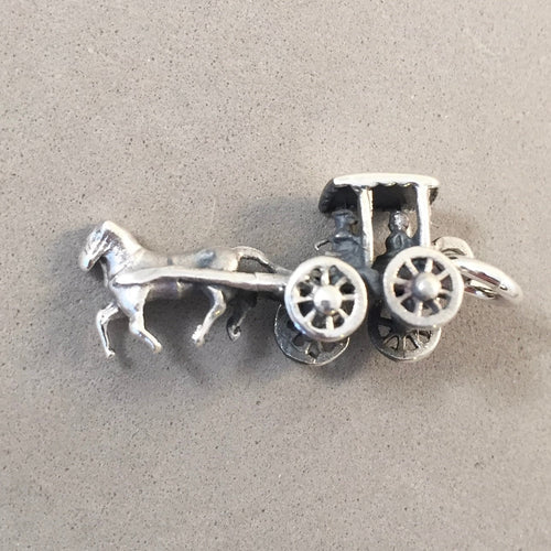 MACKINAC HORSE BUGGY .925 Sterling Silver Charm Pendant Island Michigan Central Park Amish Bracelet Souvenir TU53