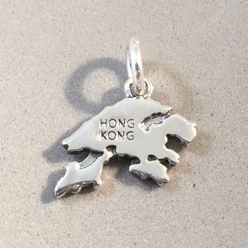 HONG KONG MAP .925 Sterling Silver Charm Pendant Country Kowloon Victoria Asia Souvenir CT18-HK