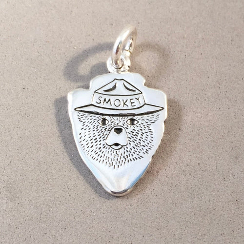 SMOKEY BEAR .925 Sterling Silver Charm Pendant Only You Can Prevent Forest Fires National Park NA06