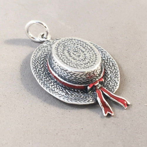 GONDOLIER HAT .925 Sterling Silver 3-D Charm Pendant Italy Europe Venice Venetian Gondola Souvenir Travel Boat TI57