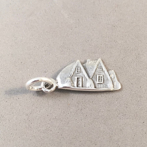 ICELANDIC TURF HOUSES .925 Sterling Silver Charm Pendant Farmhouse Village TN21
