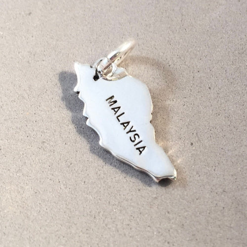 MALAYSIA MAP .925 Sterling Silver Charm Pendant Country Kuala Lumpur Malacca Penang Asia Souvenir CT18-MA