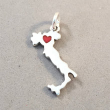 Load image into Gallery viewer, I LOVE ITALY Map .925 Sterling Silver Charm Pendant With Red Enamel Heart Europe Rome Venice Florence Souvenir CT08-IT