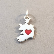 Load image into Gallery viewer, I LOVE IRELAND Map .925 Sterling Silver Charm Pendant With Red Enamel Heart Europe Republic Country Souvenir CT08-RI