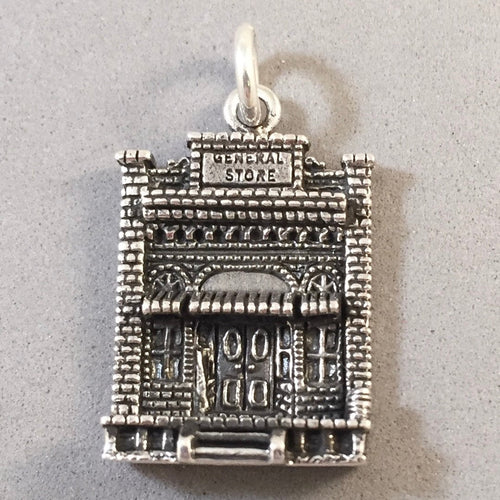 GENERAL STORE .925 Sterling Silver Large Charm Pendant Storefront Historic Old Town Grocery HM17