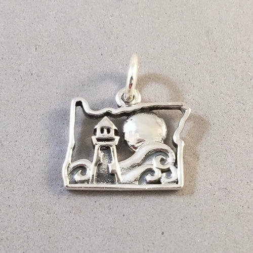 PACIFIC COAST OREGON  .925 Sterling Silver Charm Pendant Beach Scenic Byway Highway Lighthouse NW35