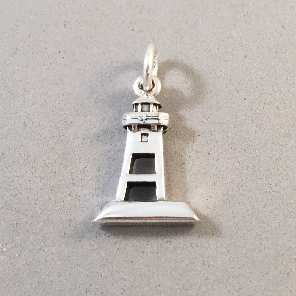 GRAND MARAIS LIGHTHOUSE .925 Sterling Silver Charm Pendant Artist Point Lake Superior Minnesota Sign TU54