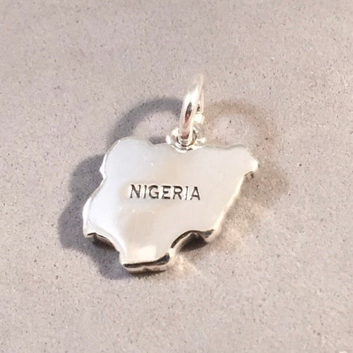 NIGERIA MAP .925 Sterling Silver Charm Pendant Africa Country Lagos Abuja Ibadan Souvenir CT18-NG