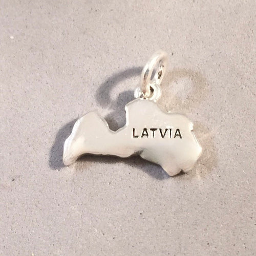 LATVIA MAP .925 Sterling Silver Charm Pendant Europe Country Riga Jurmala Sigulda Souvenir CT18-LV