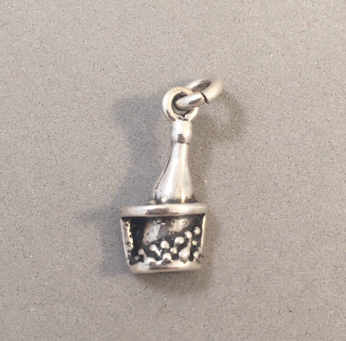 Sale!!! BOTTLE in Ice Bucket .925 Sterling Silver Charm Pendant Wine SL24B