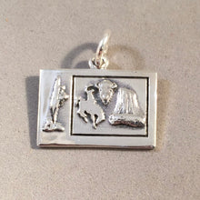 Load image into Gallery viewer, Greetings from WYOMING Postcard .925 Sterling Silver Charm Pendant Map Old Faithful Bronco Buffalo Devil&#39;s Tower Souvenir PC-WY