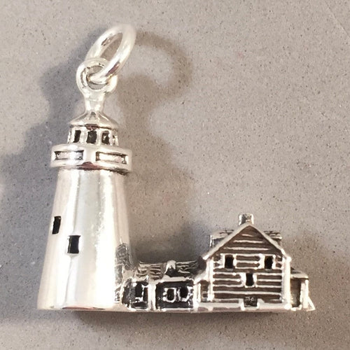 PEMAQUID POINT Lighthouse Large .925 Sterling Silver Charm Pendant Souvenir Maine TU55