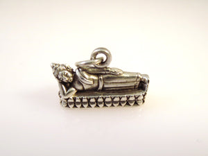 RECLINING BUDDHA .925 Sterling Silver 3-D Charm Pendant Wat Pho Temple Bangkok Thailand fa04