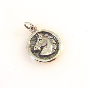 HORSE HEAD on Disc .925 Sterling Silver Charm Pendant Mare Stallion Equestrian Round CC01