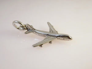 Passenger AIRPLANE .925 Sterling Silver 3-D Charm Pendant Jet Airliner Plane  vh01