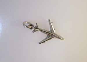 Passenger AIRPLANE .925 Sterling Silver 3-D Charm Pendant Jet Airliner Plane  vh01