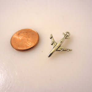 Passenger AIRPLANE .925 Sterling Silver 3-D Charm Pendant Jet Airliner Plane  vh01