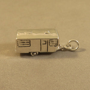 TRAVEL TRAILER 1950's 1960's Vintage Style Trailer .925 Sterling Silver 3-D Charm Pendant RV vh31