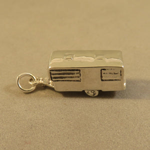 TRAVEL TRAILER 1950's 1960's Vintage Style Trailer .925 Sterling Silver 3-D Charm Pendant RV vh31