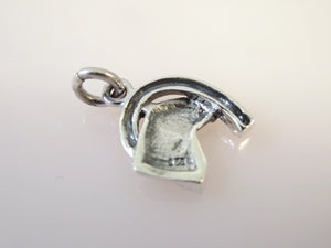 HORSE HEAD in HORSESHOE .925 Sterling Silver Charm Pendant Equestrian Cowboy Shoe AN74