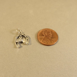 HORSE HEAD in HORSESHOE .925 Sterling Silver Charm Pendant Equestrian Cowboy Shoe AN74