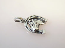 Load image into Gallery viewer, HORSE HEAD in HORSESHOE .925 Sterling Silver Charm Pendant Equestrian Cowboy Shoe AN74