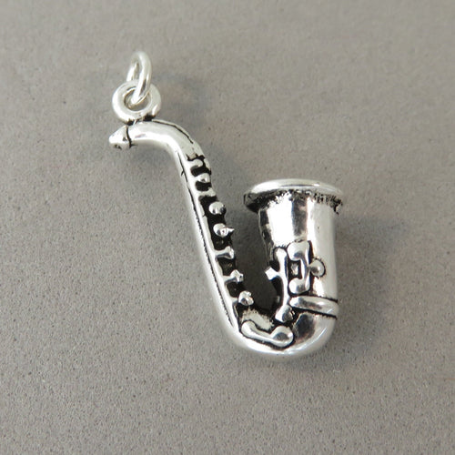 SAXOPHONE .925 Sterling Silver 3-D Charm Pendant Music Band Wind Instrument Jazz Sax BE01