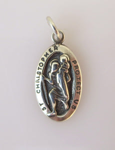 ST. CHRISTOPHER .925 Sterling Silver Protect us Medal/Medallion Charm Pendant fa15