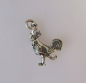 ROOSTER Walking .925 Sterling Silver Charm Pendant Bird Chicken bi10