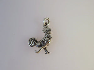 ROOSTER Walking .925 Sterling Silver Charm Pendant Bird Chicken bi10