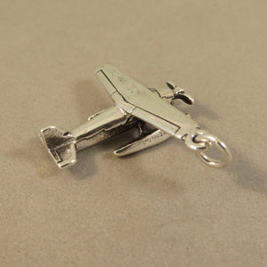 FLOATPLANE .925 Sterling Silver 3-D Charm Pendant Seaplane Float Plane Alaska Seattle Airplane  vh05