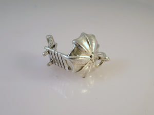 BEACH CHAIR & UMBRELLA .925 Sterling Silver 3-D Charm Pendant Lounge Parasol Vacation Deck NT01