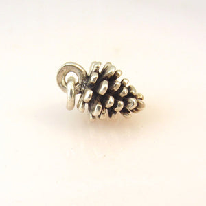 PINE CONE .925 Sterling Silver 3-D Charm Pendant Garden Holiday Christmas Tree Small Pinecone ga40