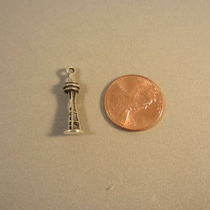 SPACE NEEDLE .925 Sterling Silver 3-D Charm Pendant Seattle WA Travel Northwest Landmark  NW01